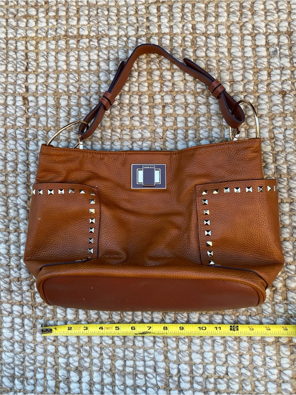 Michael Kors Cognac Pebbled Leather Shoulder Bag with Stud Accents